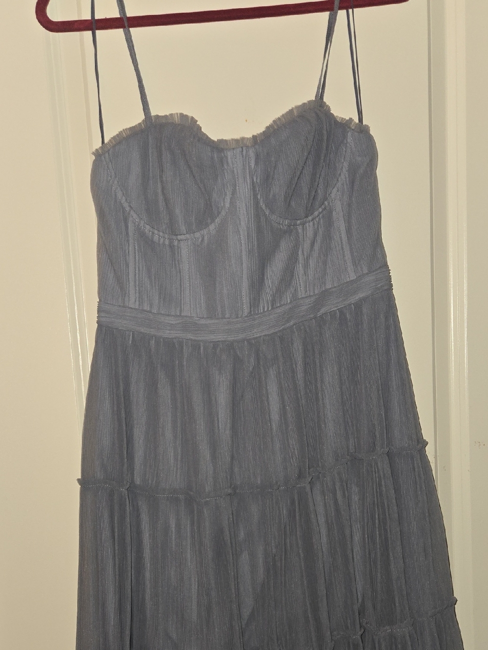 Astr Strapless Tiered Bustier Maxi Dress in Slate Gray, New, MEDIUM